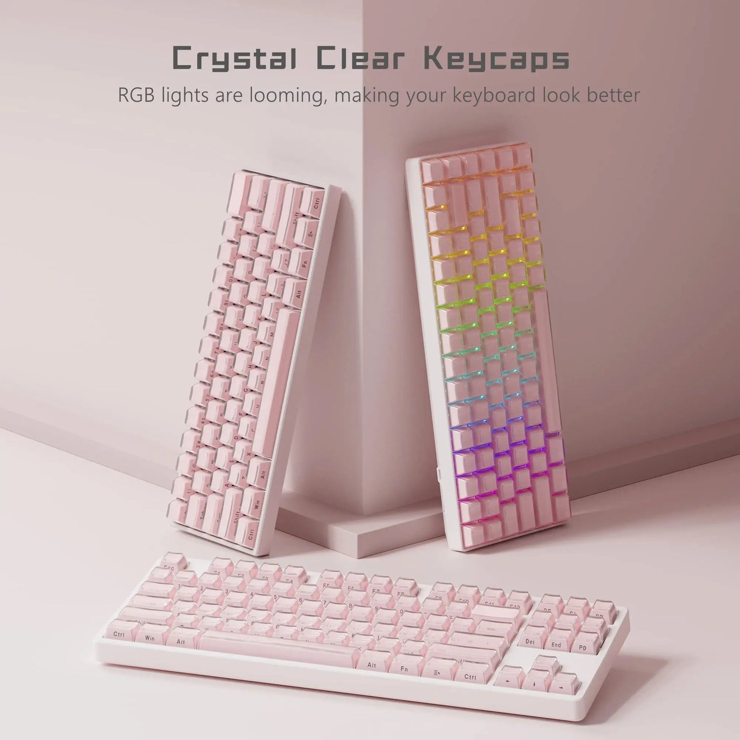 Crystal Pink Elegance: 113-Key Translucent Keycaps for Cherry MX Mechanical Keyboards