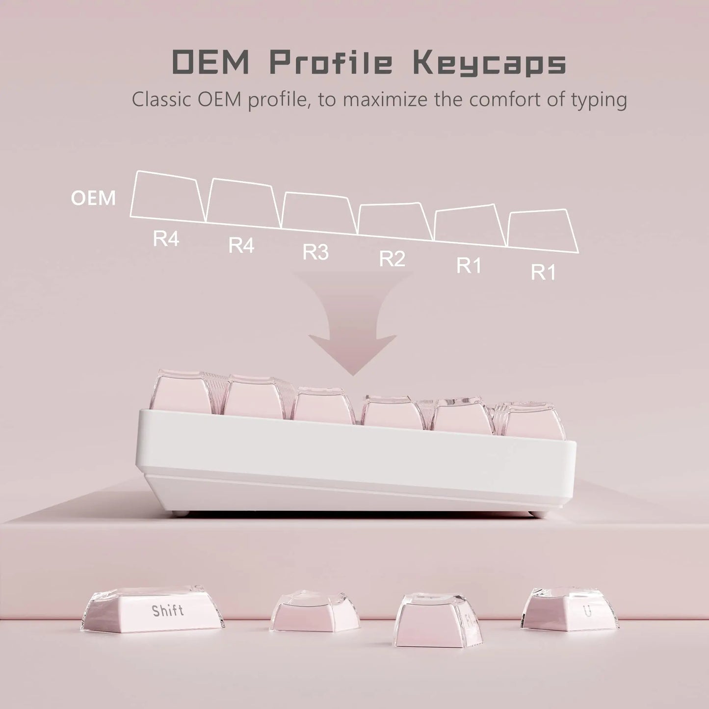 Crystal Pink Elegance: 113-Key Translucent Keycaps for Cherry MX Mechanical Keyboards