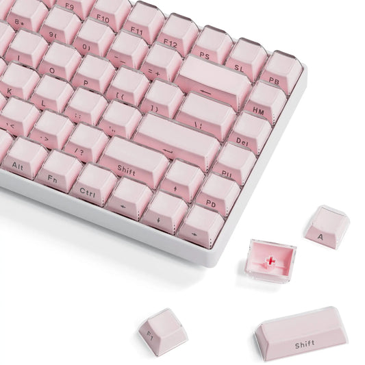 Crystal Pink Elegance: 113-Key Translucent Keycaps for Cherry MX Mechanical Keyboards