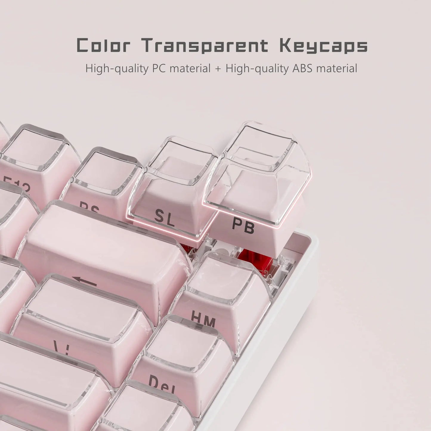 Crystal Pink Elegance: 113-Key Translucent Keycaps for Cherry MX Mechanical Keyboards