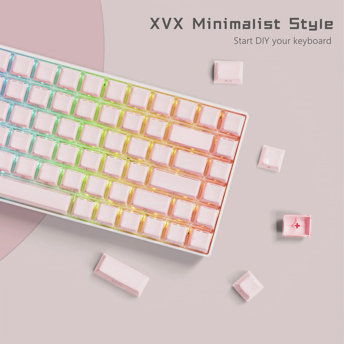 Crystal Pink Elegance: 113-Key Translucent Keycaps for Cherry MX Mechanical Keyboards